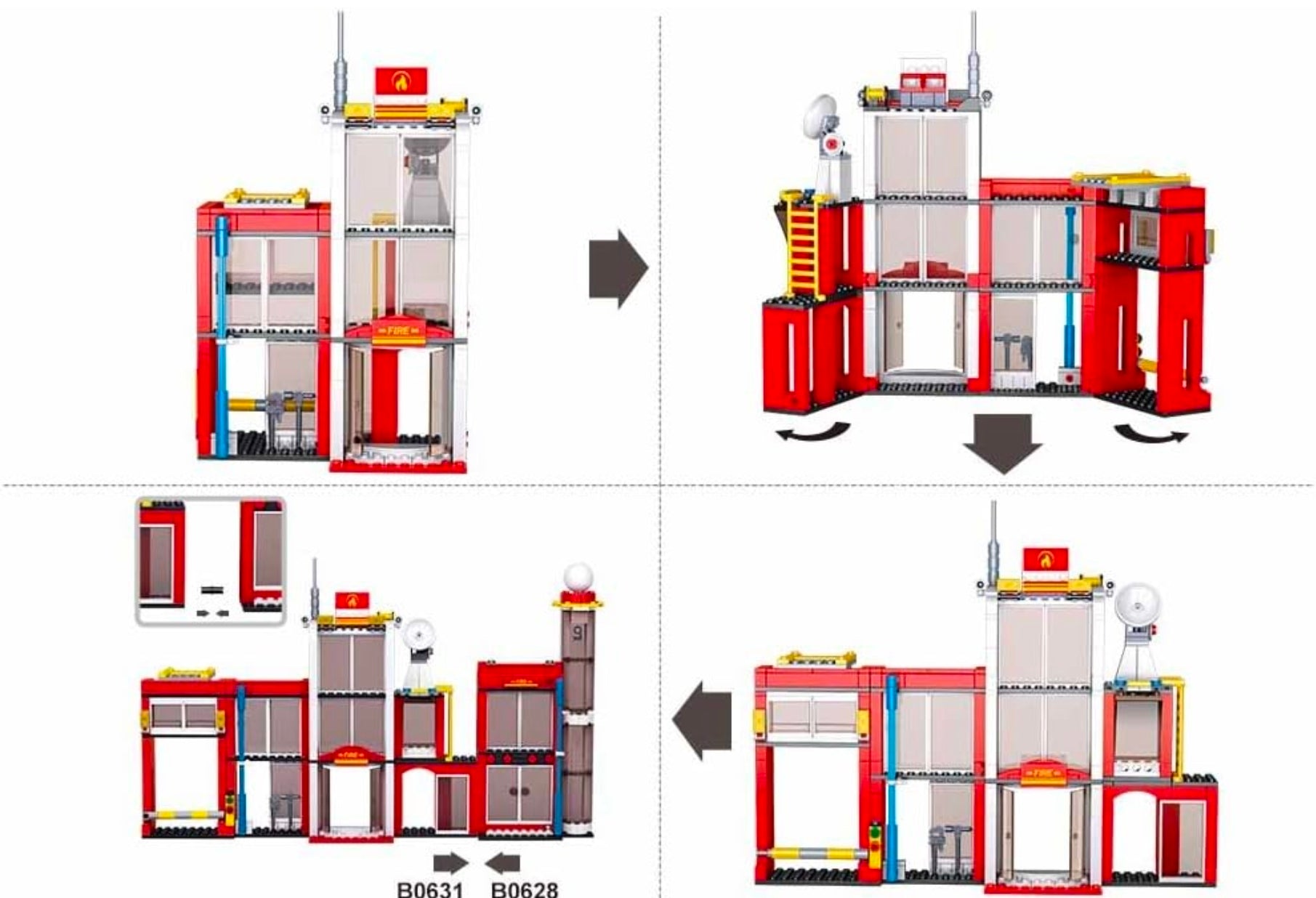 set di costruzioni Sluban Fire Station M38-B0631 include 612 pezzi per edificare una caserma e vari veicoli