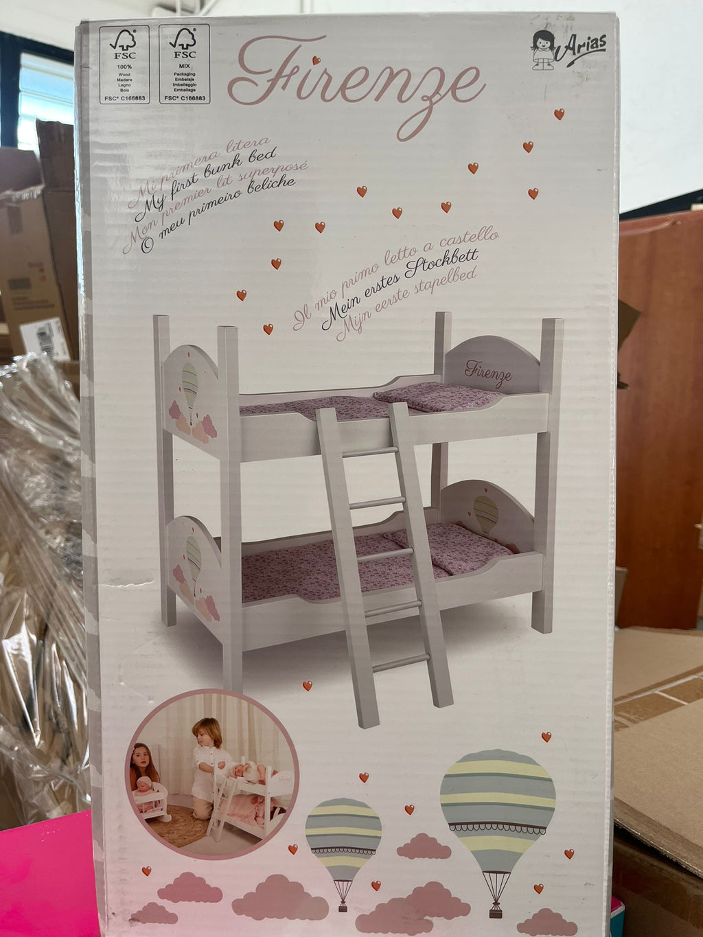 letto a castello per bambole in legno della collezione Firenze di Arias